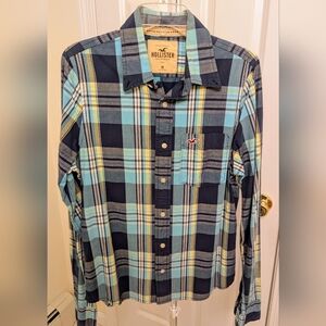 Hollister Blue and Yellow Casual Button Down Shirt